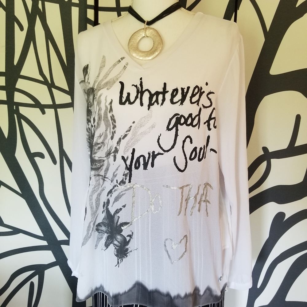 Point Zero graphic sheer blouse NWOT